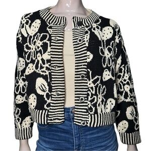 Express Vintage Women’s Size S M Black White Heavy Knit Button Front Cardigan
